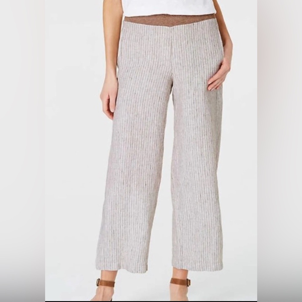 J. Jill Love Linen full/wide legged brown/white striped crop pull on pants. Sz L